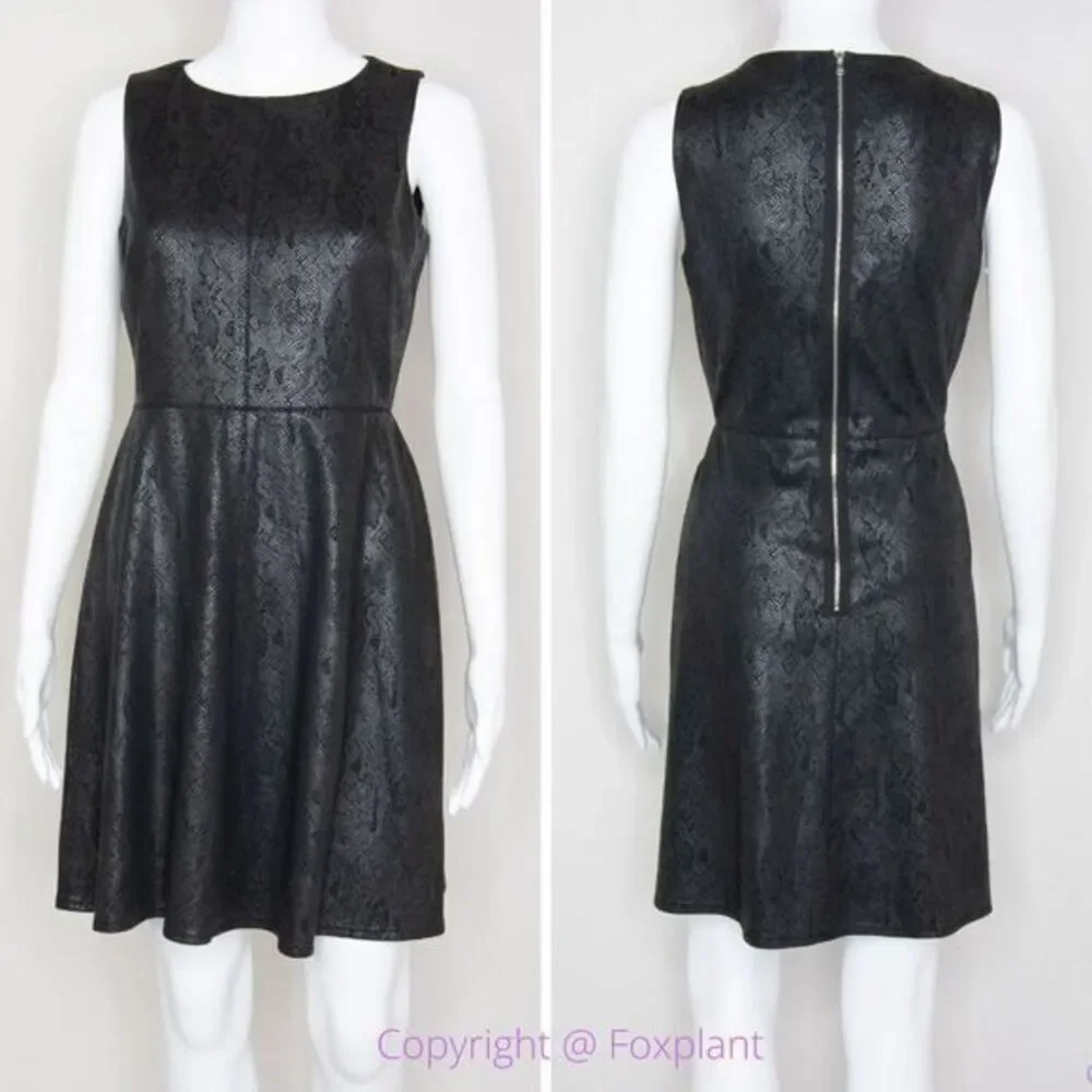 Donna Morgan faux snakeskin fit and flare little black‎ dress, size 2